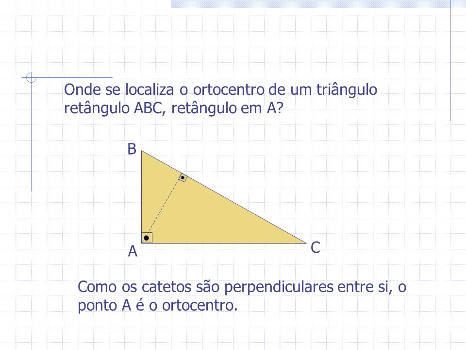 Onde se localiza o ortocentro de um triângulo retângulo ABC, retângulo em A