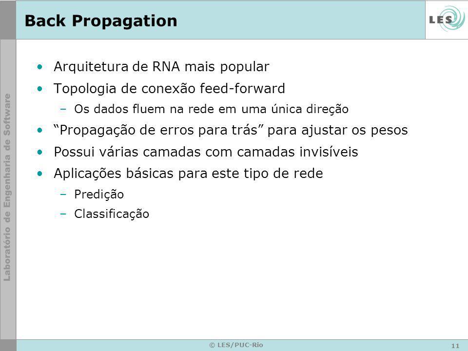Back Propagation Arquitetura de RNA mais popular