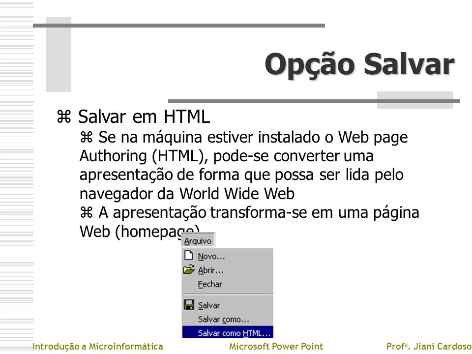 Opção Salvar Salvar em HTML