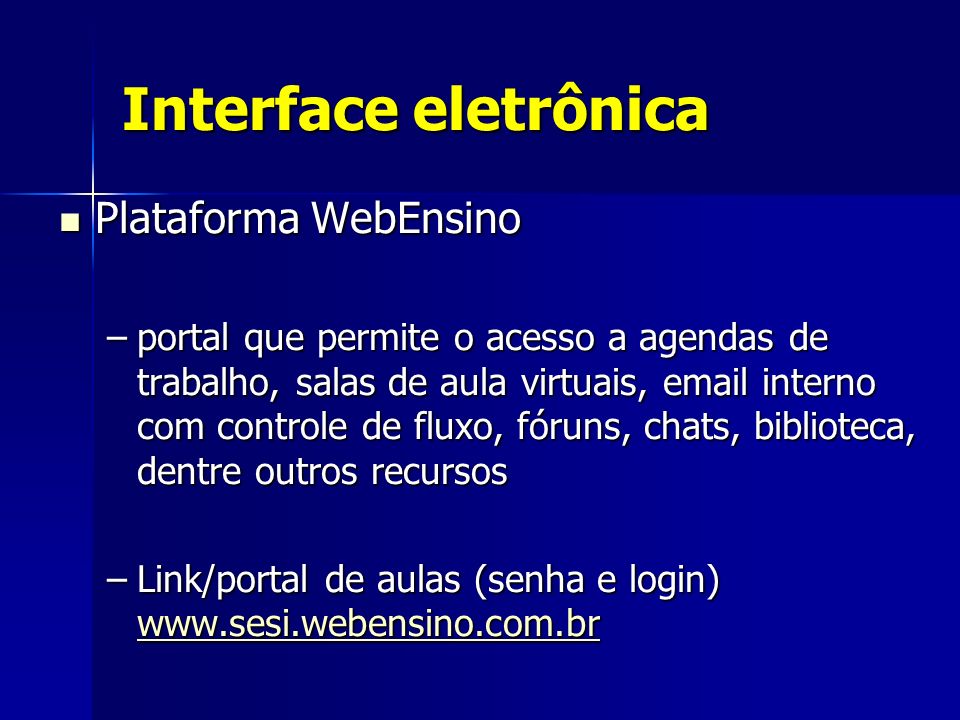 Interface eletrônica Plataforma WebEnsino