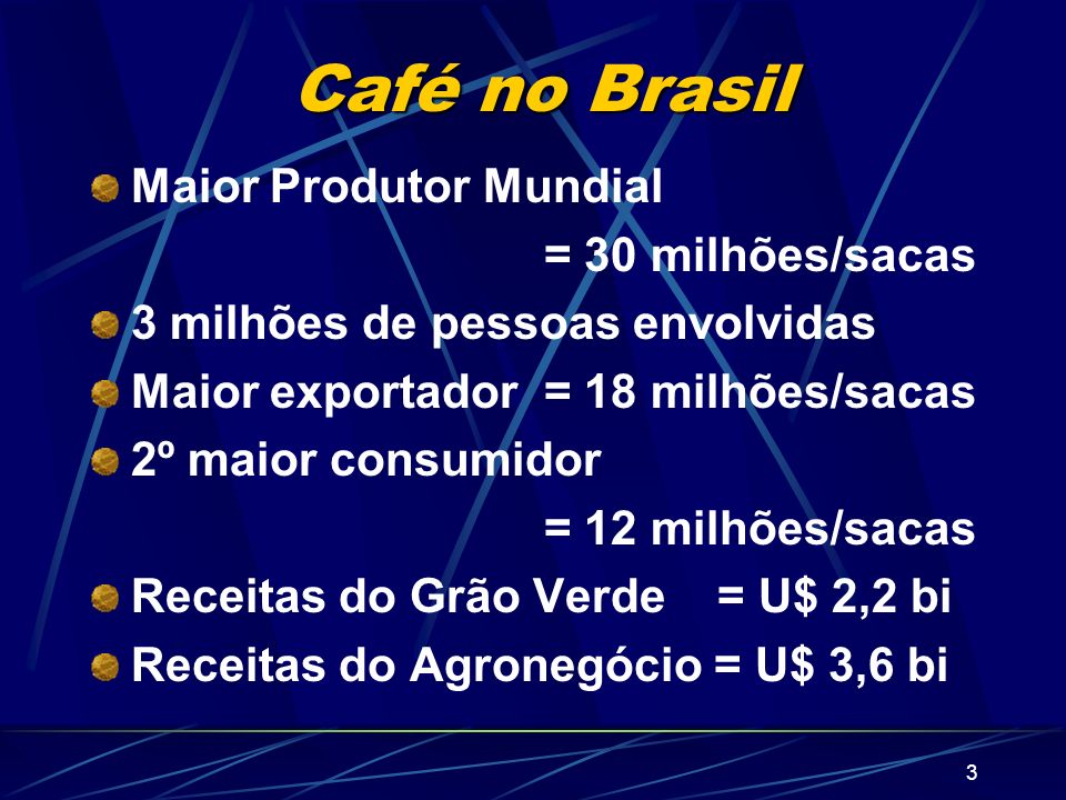 Café no Brasil Maior Produtor Mundial = 30 milhões/sacas