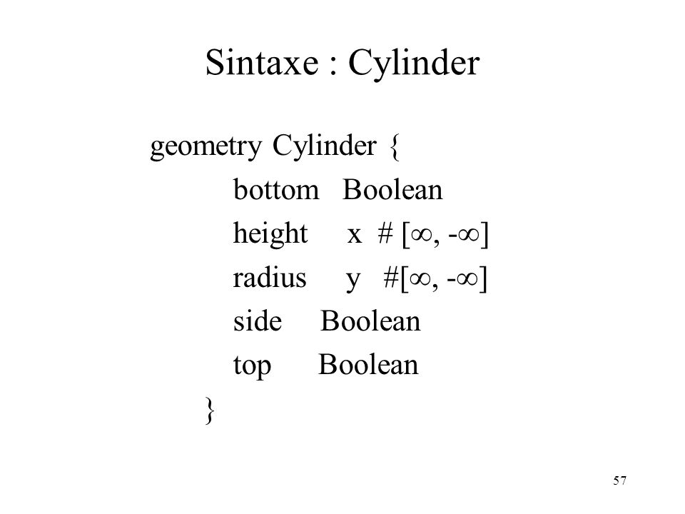 Sintaxe : Cylinder geometry Cylinder { bottom Boolean