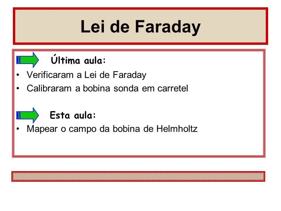 Lei de Faraday Última aula: Verificaram a Lei de Faraday