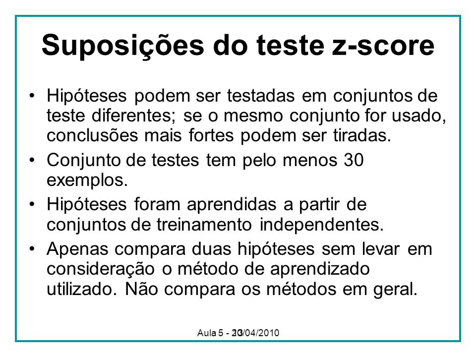Suposições do teste z-score