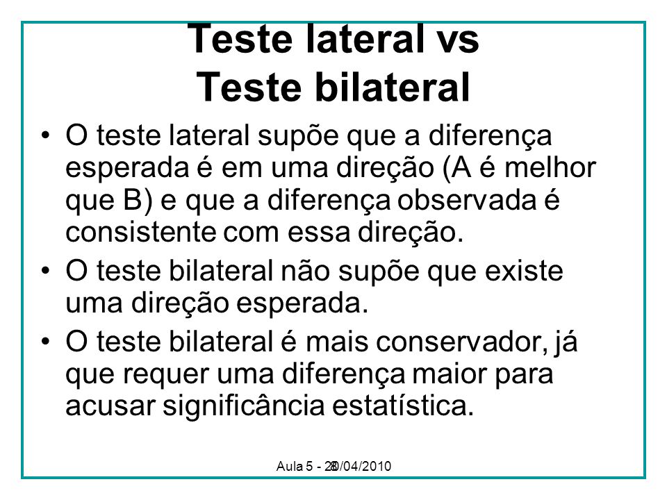 Teste lateral vs Teste bilateral