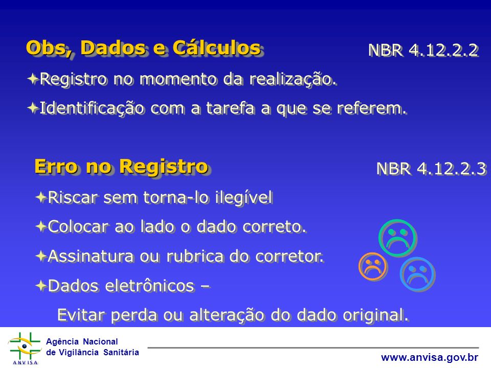  Obs, Dados e Cálculos Erro no Registro NBR