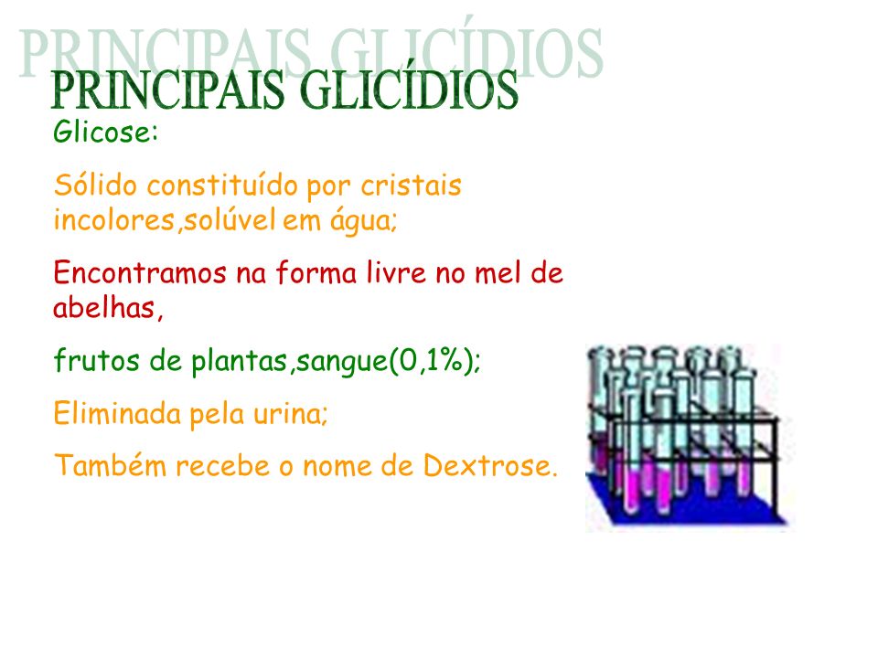 PRINCIPAIS GLICÍDIOS Glicose: