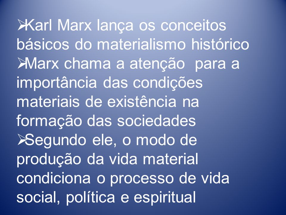 Karl Marx lança os conceitos básicos do materialismo histórico