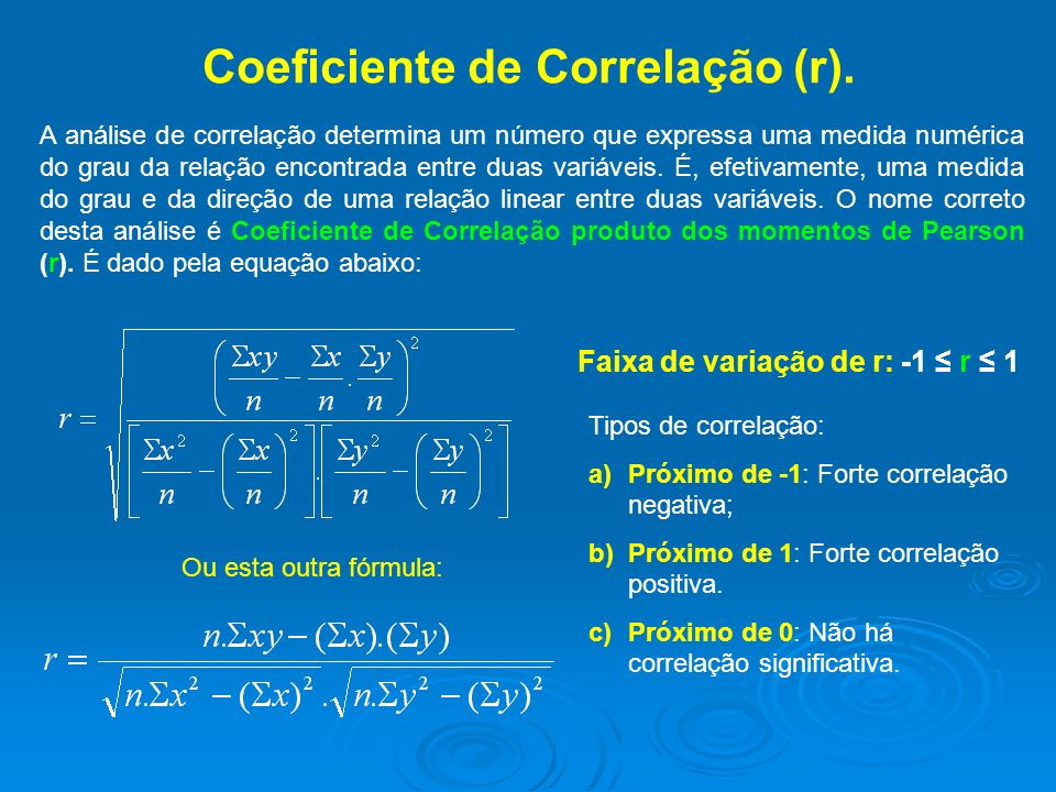 Coeficiente de Correlação (r).