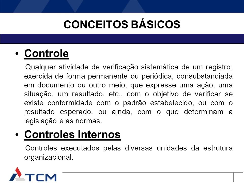 CONCEITOS BÁSICOS Controle Controles Internos