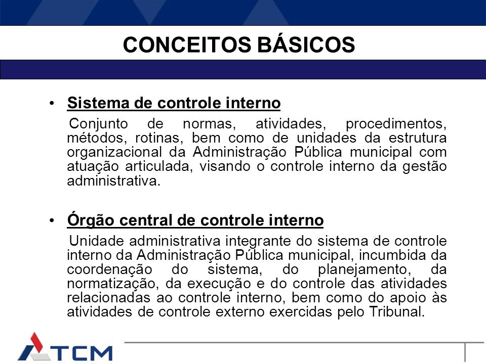 CONCEITOS BÁSICOS Sistema de controle interno