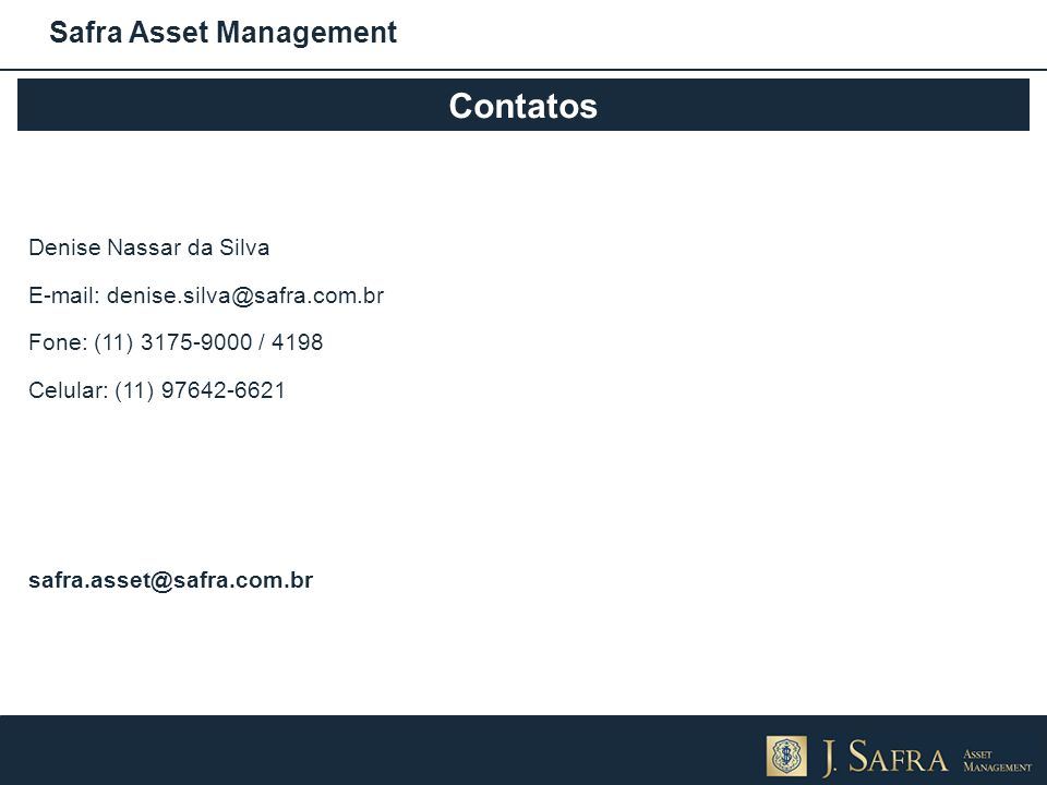 Contatos Safra Asset Management Denise Nassar da Silva