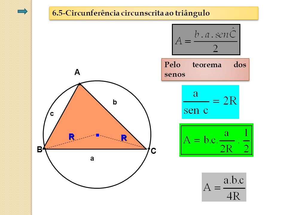 . 6.5-Circunferência circunscrita ao triângulo Pelo teorema dos senos