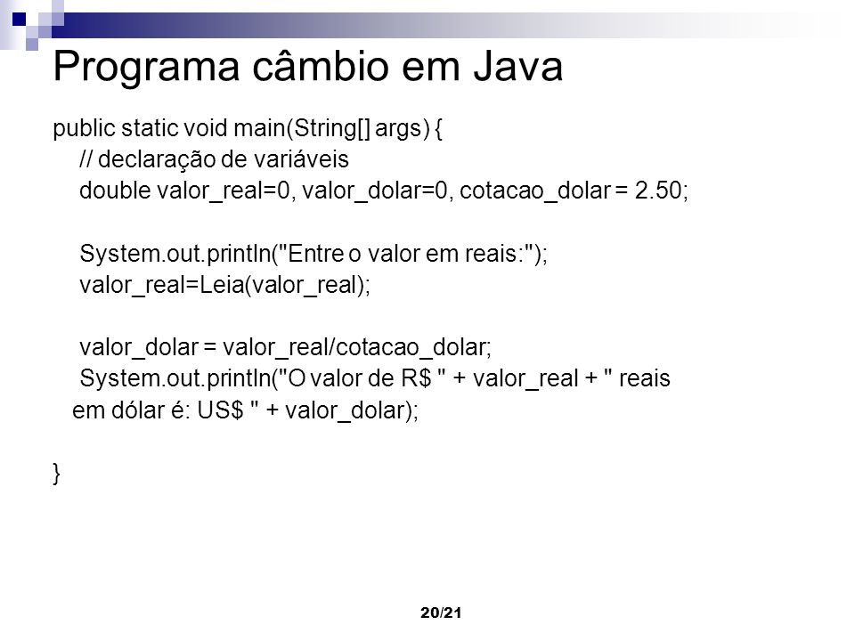 Programa câmbio em Java
