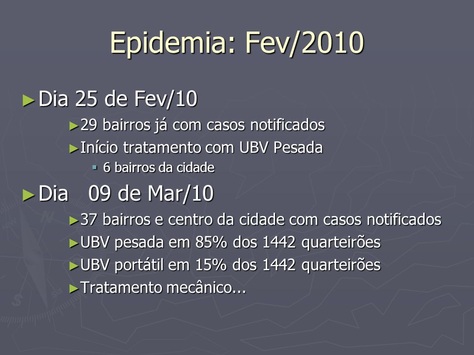 Epidemia: Fev/2010 Dia 25 de Fev/10 Dia 09 de Mar/10