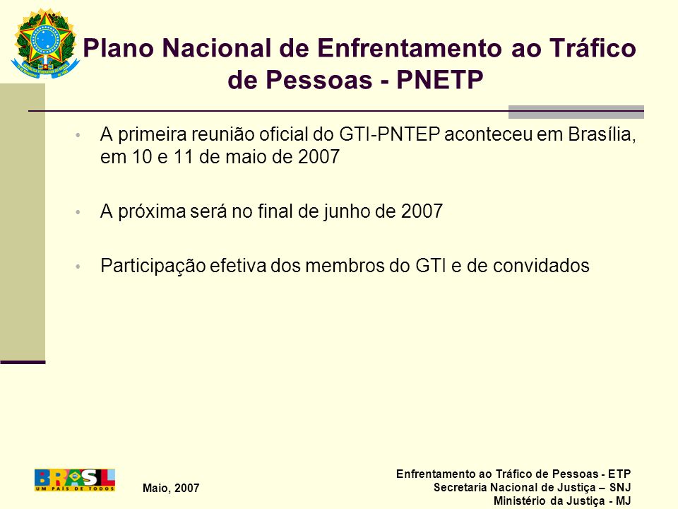 Plano Nacional de Enfrentamento ao Tráfico de Pessoas - PNETP
