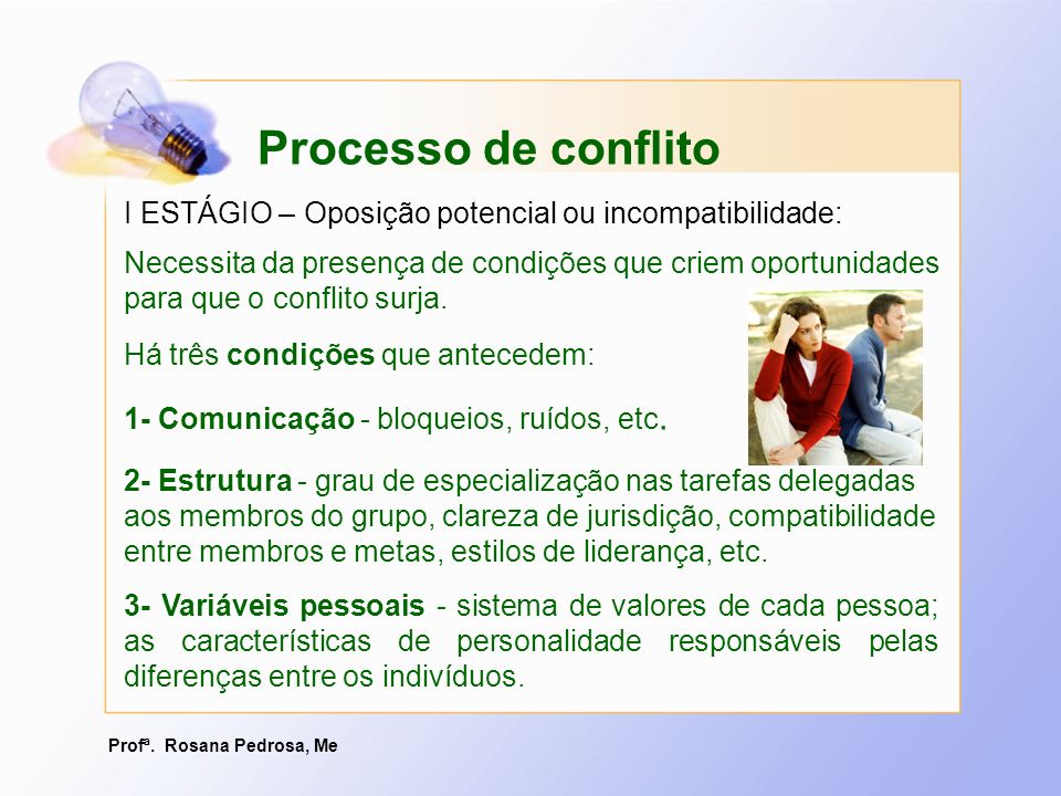Processo de conflito I ESTÁGIO – Oposição potencial ou incompatibilidade: