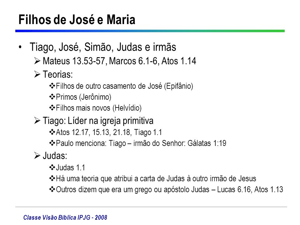 Filhos de José e Maria Tiago, José, Simão, Judas e irmãs