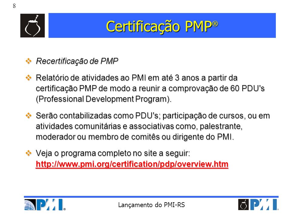 Certificação PMP® Recertificação de PMP