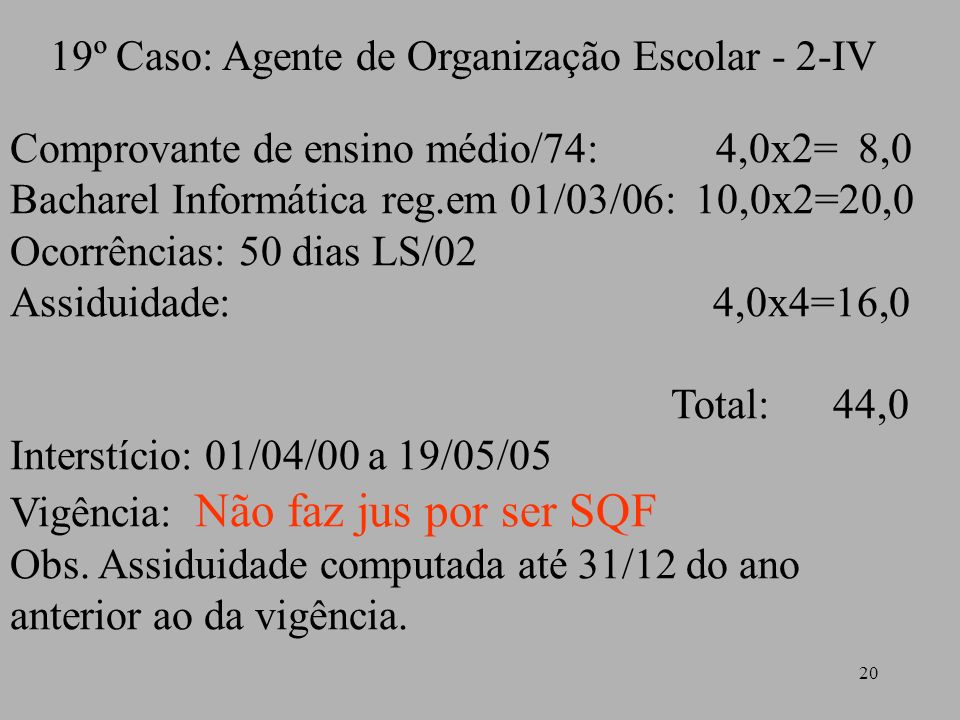 19º Caso: Agente de Organização Escolar - 2-IV