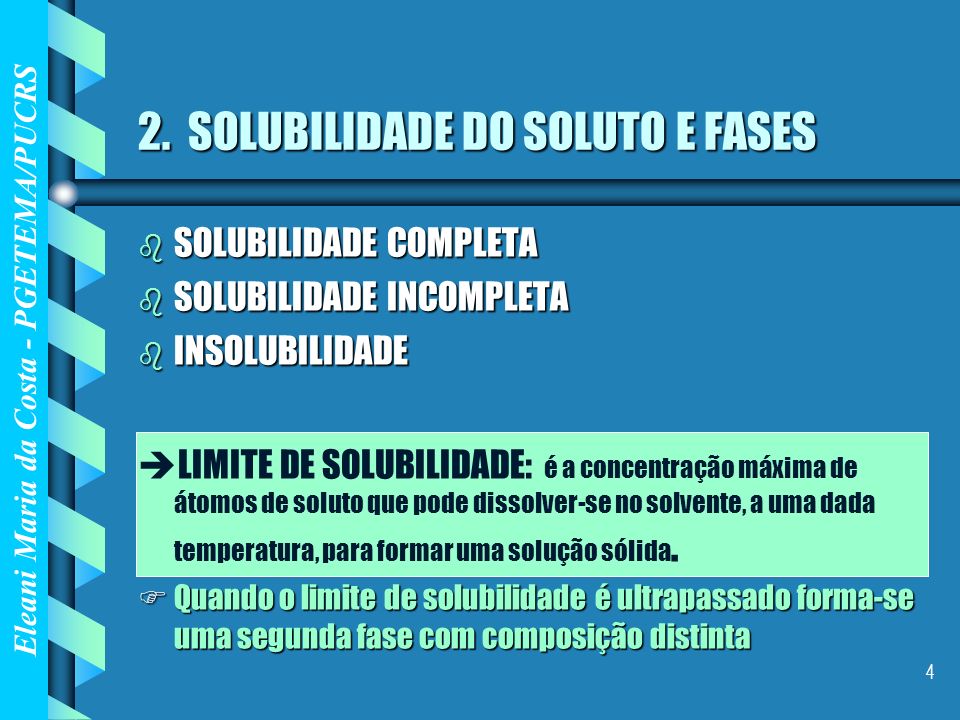 2. SOLUBILIDADE DO SOLUTO E FASES