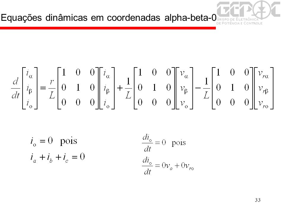 Equações dinâmicas em coordenadas alpha-beta-0