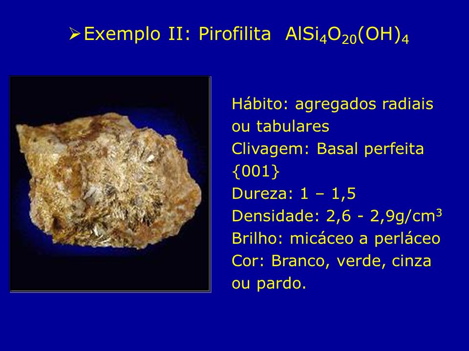 Exemplo II: Pirofilita AlSi4O20(OH)4