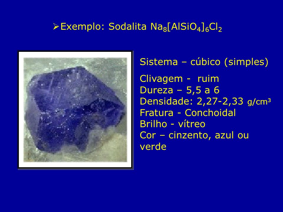 Exemplo: Sodalita Na8[AlSiO4]6Cl2