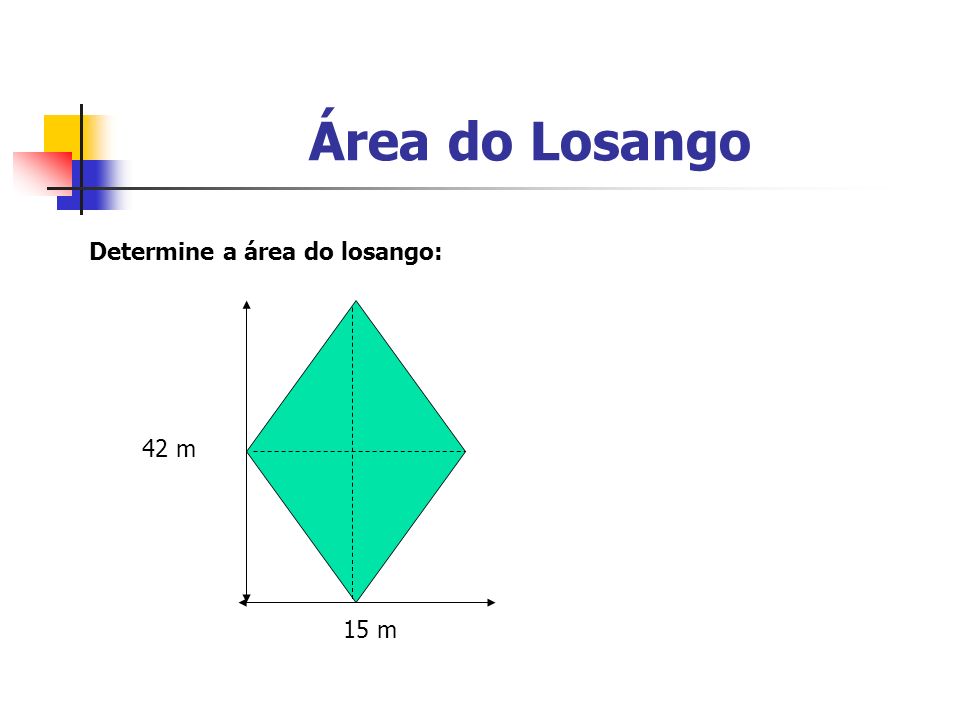 Área do Losango Determine a área do losango: 42 m 15 m