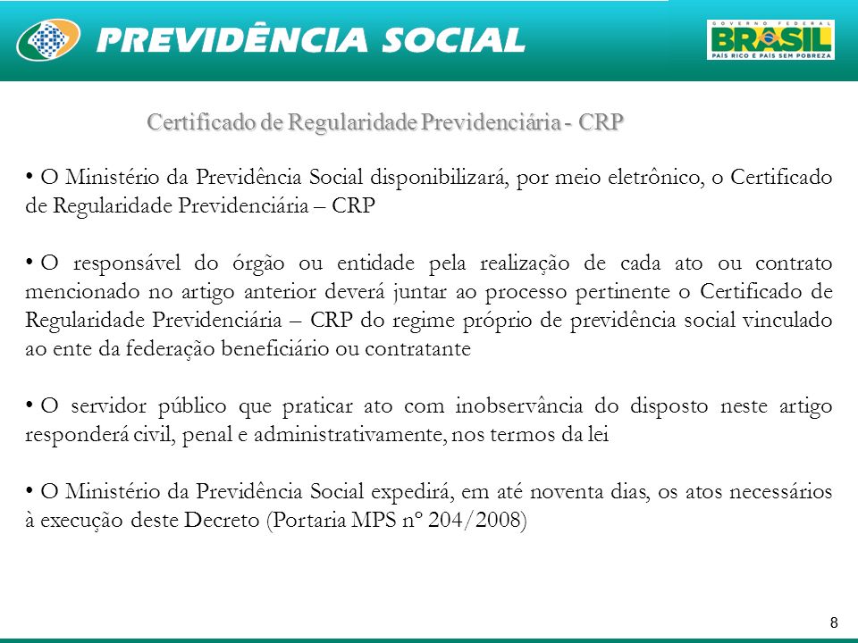 Certificado de Regularidade Previdenciária - CRP