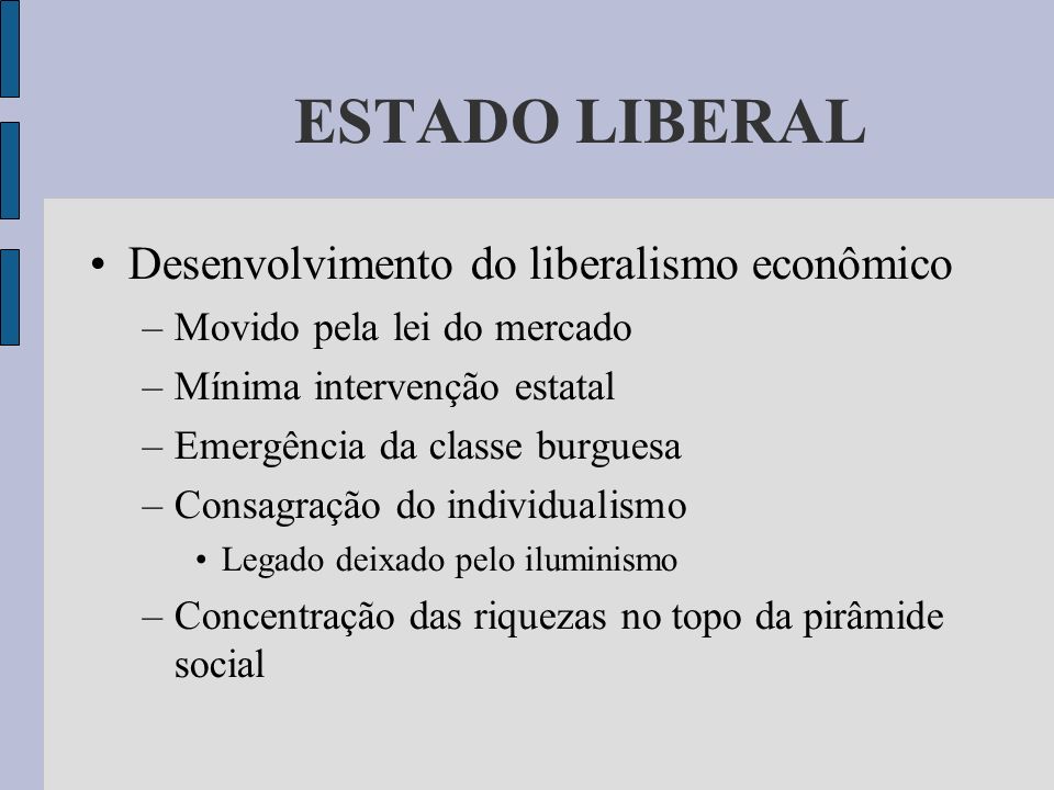 ESTADO LIBERAL Desenvolvimento do liberalismo econômico