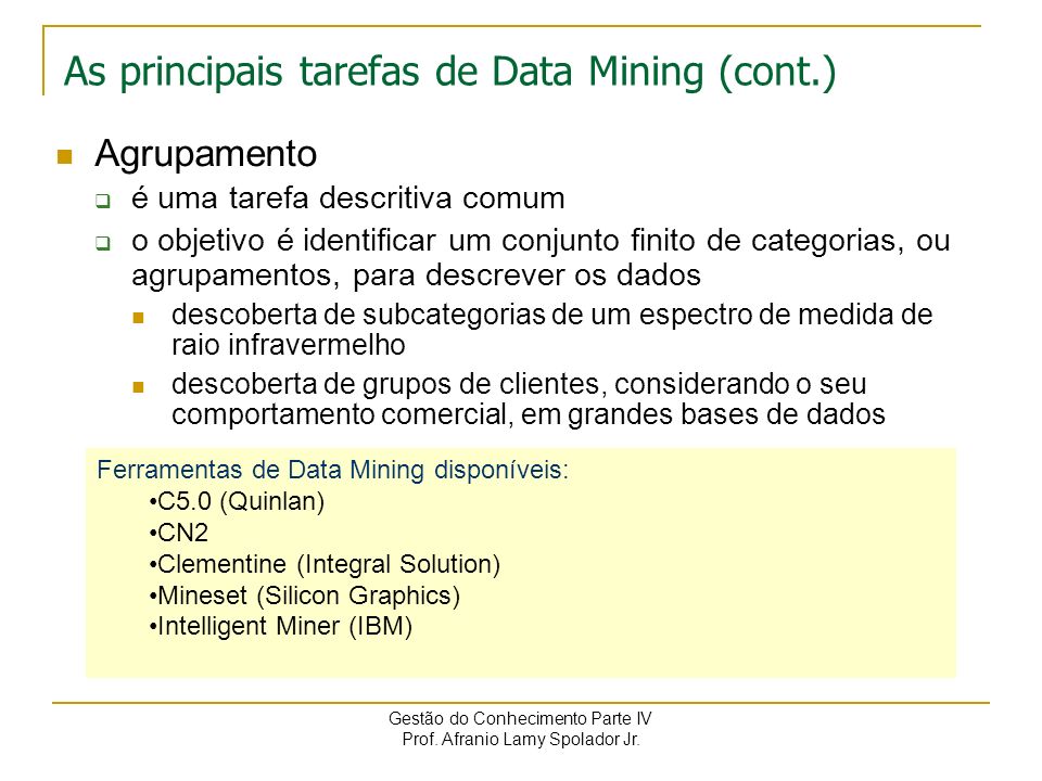As principais tarefas de Data Mining (cont.)