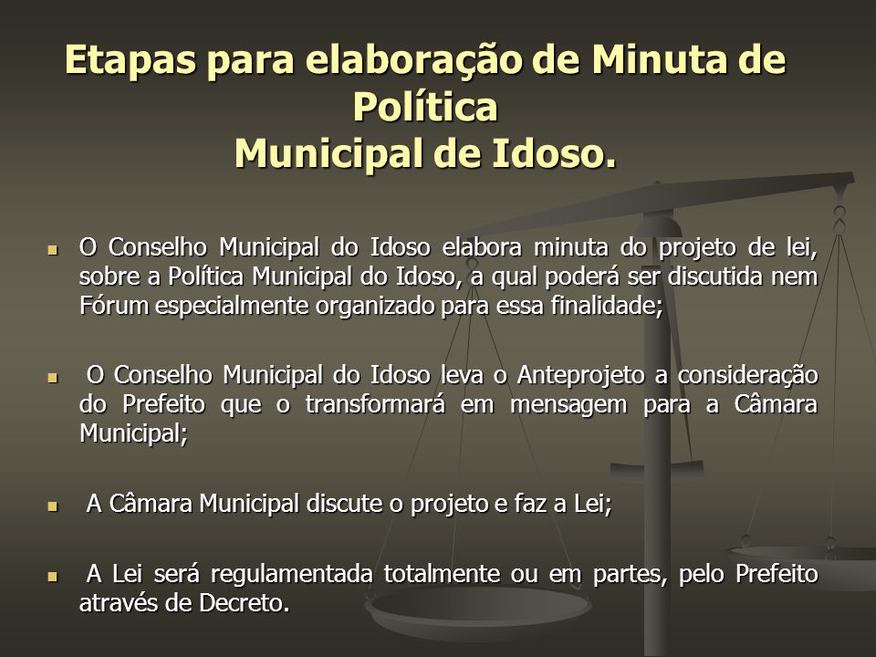 Etapas para elaboração de Minuta de Política Municipal de Idoso.