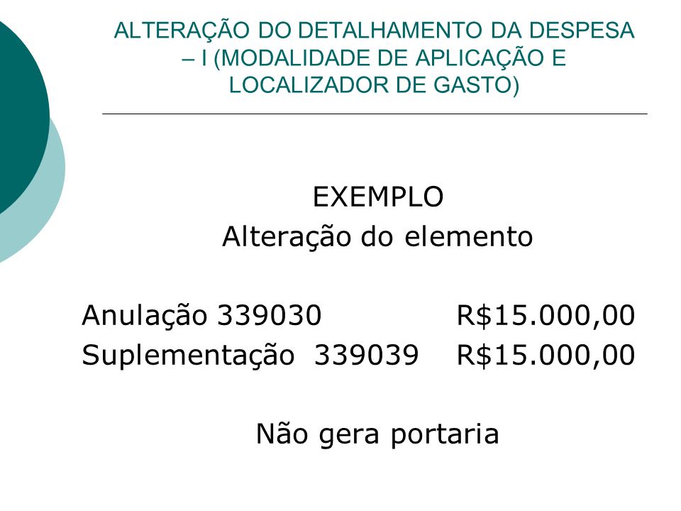 EXEMPLO Alteração do elemento Anulação R$15.000,00