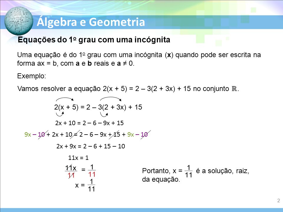 Equações de 1 grau com uma incógnica