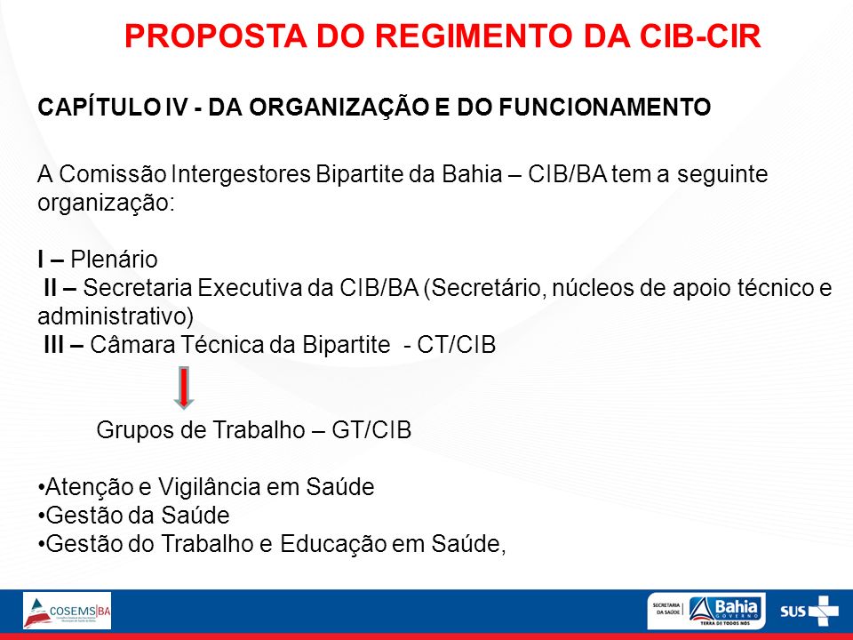 PROPOSTA DO REGIMENTO DA CIB-CIR