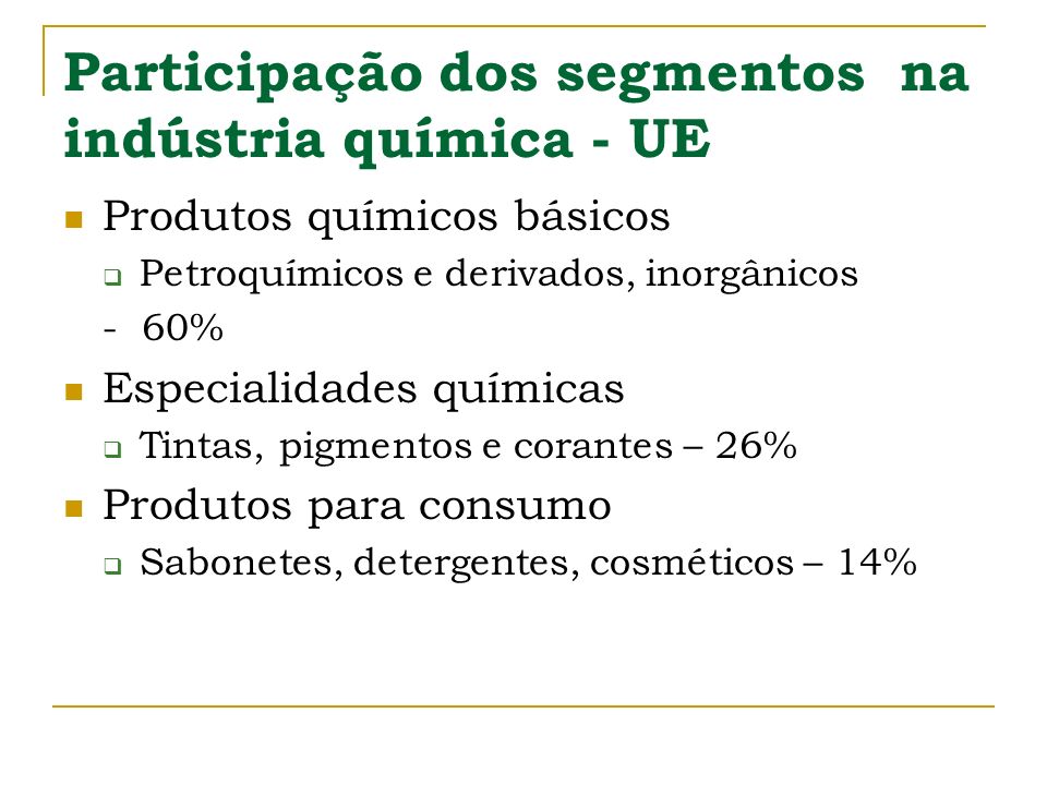 Participação dos segmentos na indústria química - UE