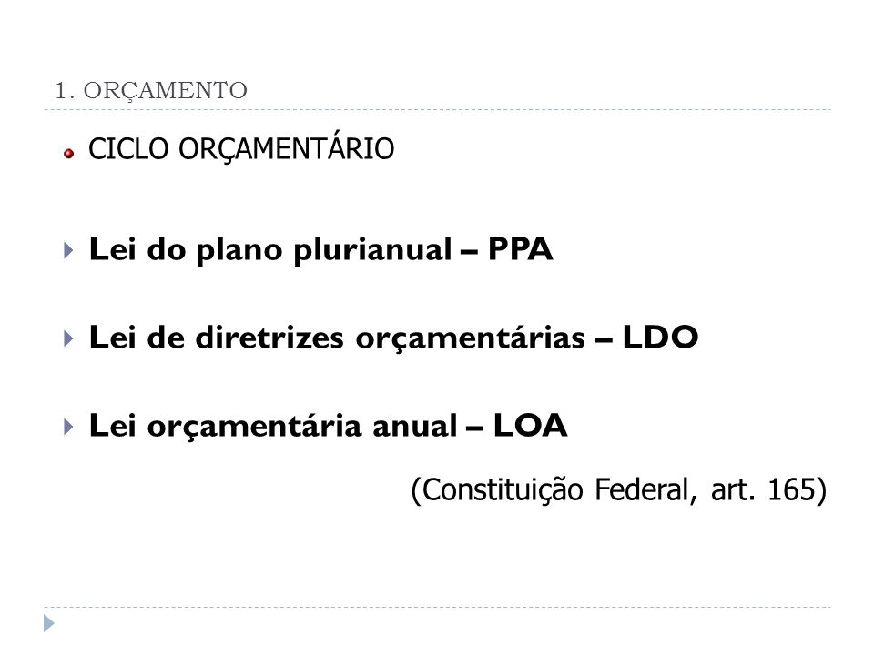Lei do plano plurianual – PPA Lei de diretrizes orçamentárias – LDO