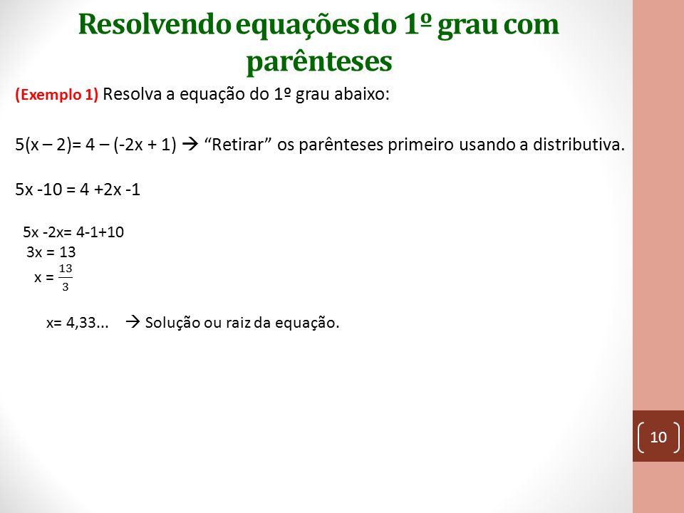 como resolver equação do 1 grau com parenteses