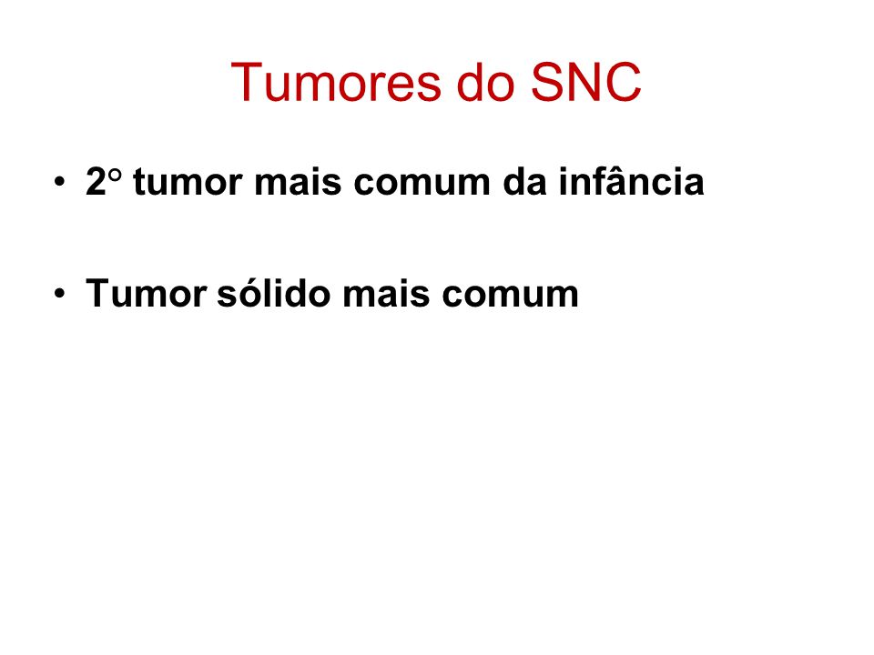 Tumores do SNC 2° tumor mais comum da infância Tumor sólido mais comum
