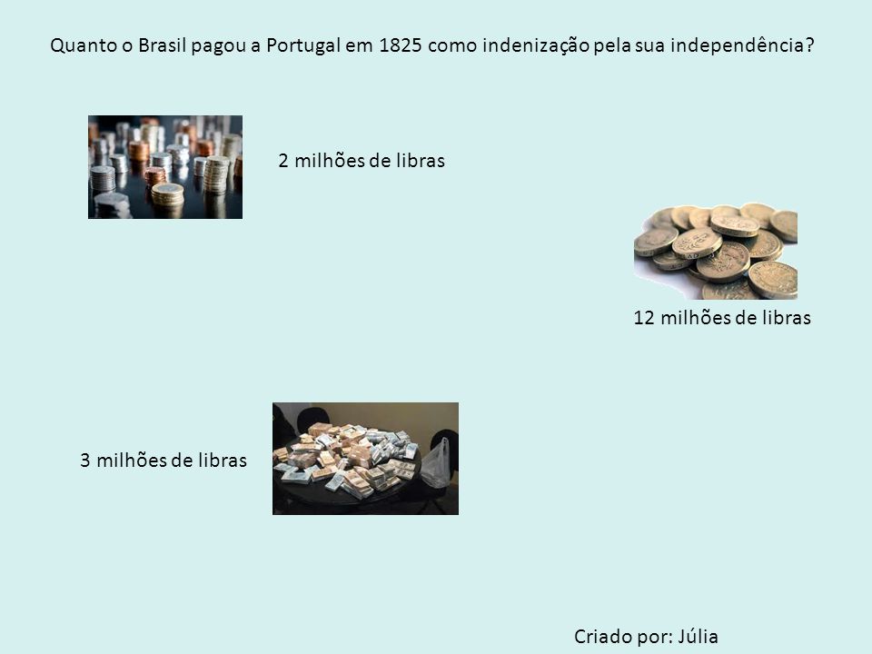 Quanto o Brasil pagou a Portugal em 1825 como indenização pela sua independência