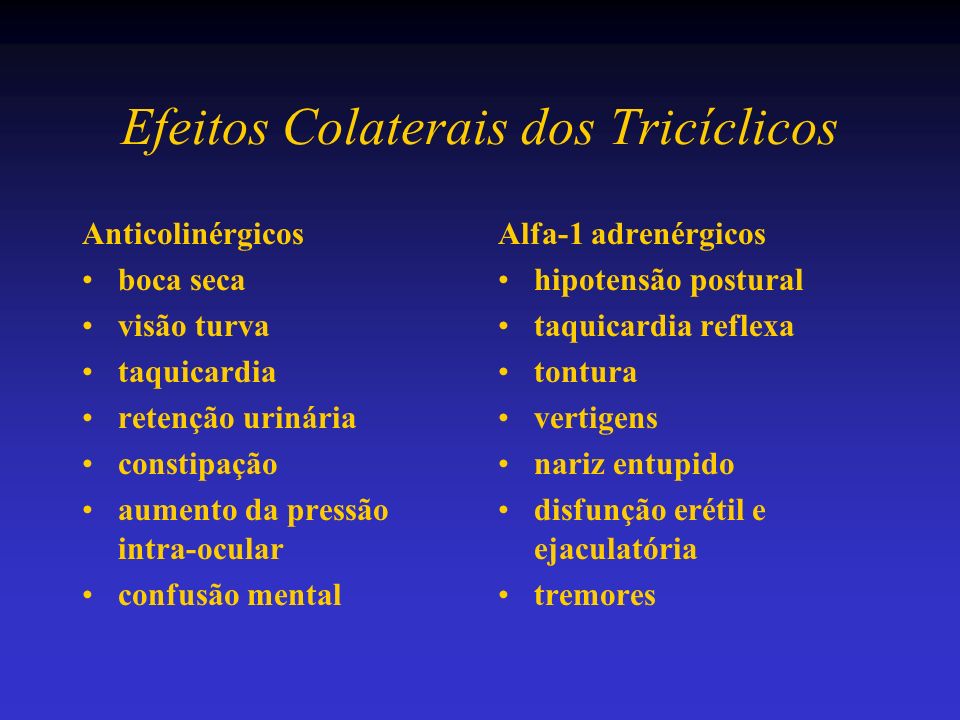 Efeitos Colaterais dos Tricíclicos