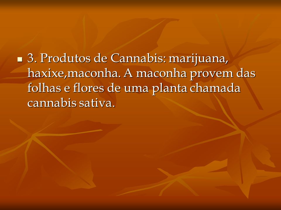 3. Produtos de Cannabis: marijuana, haxixe,maconha
