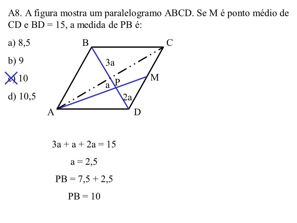 A8. A figura mostra um paralelogramo ABCD