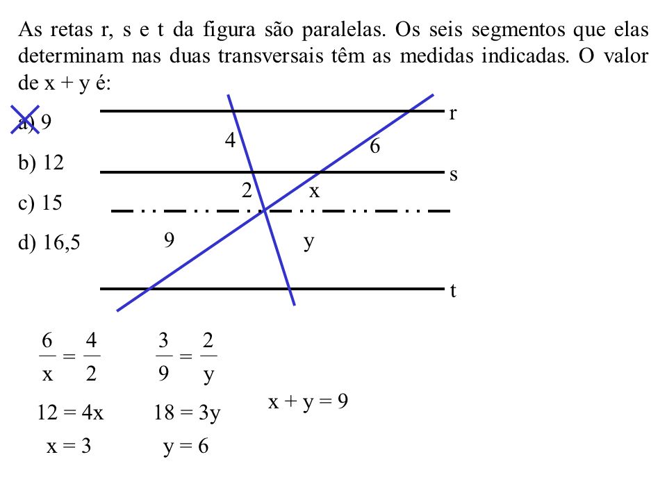 As retas r, s e t da figura são paralelas