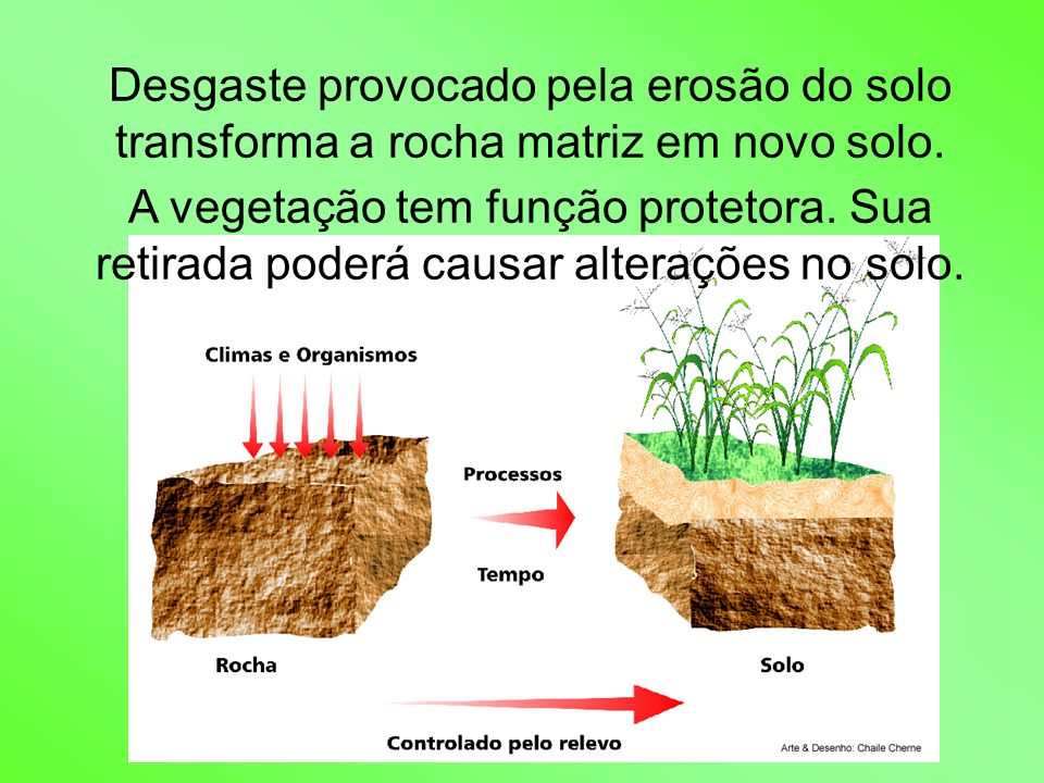 Desgaste provocado pela erosão do solo transforma a rocha matriz em novo solo.