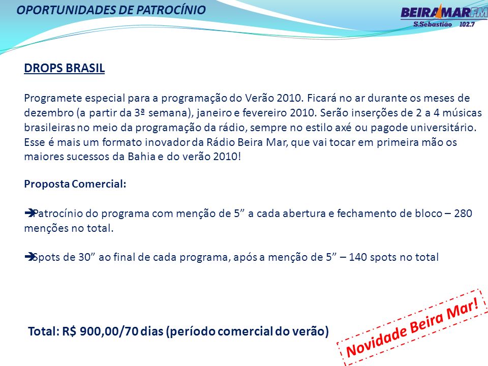 Novidade Beira Mar! OPORTUNIDADES DE PATROCÍNIO DROPS BRASIL