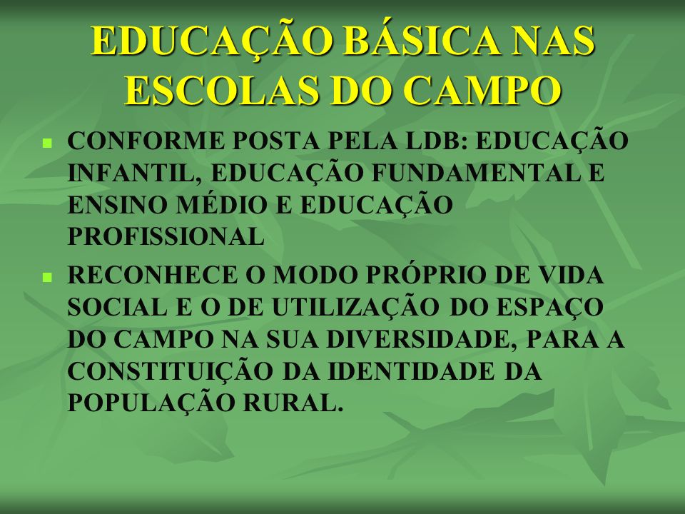 EDUCAÇÃO BÁSICA NAS ESCOLAS DO CAMPO