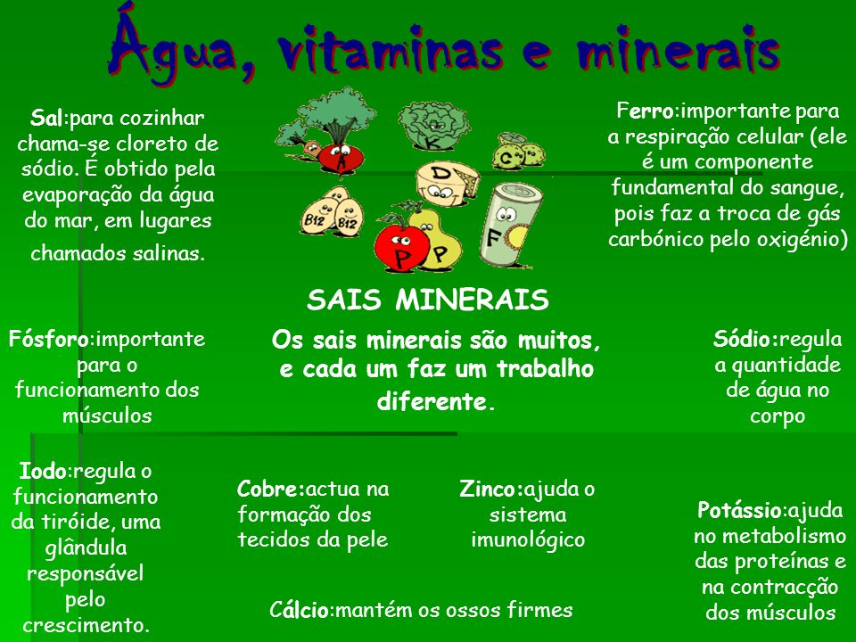 Água, vitaminas e minerais