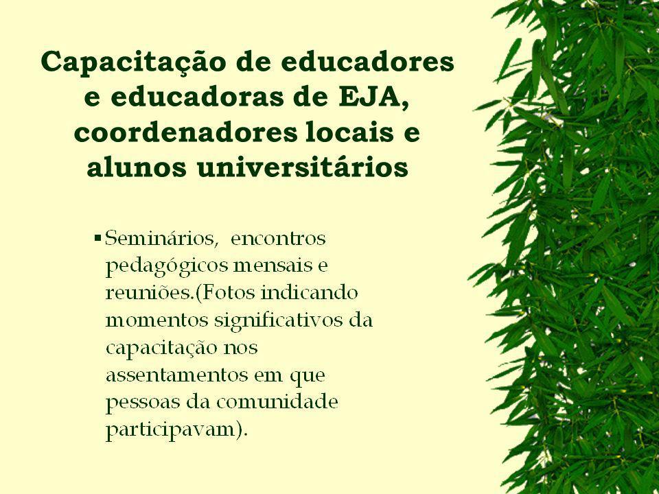 Capacitação de educadores e educadoras de EJA, coordenadores locais e alunos universitários